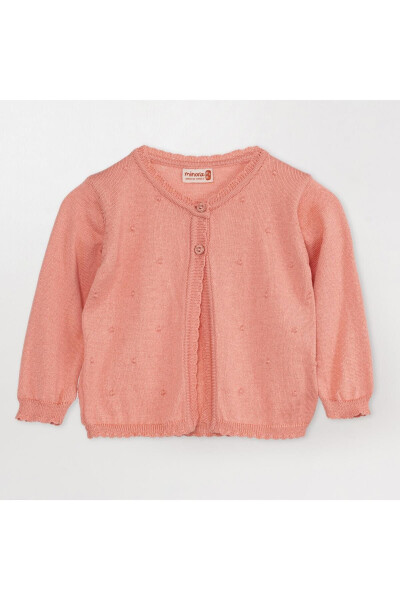 Thin Knit Baby Girl Pompom Cardigan SALMON - 2