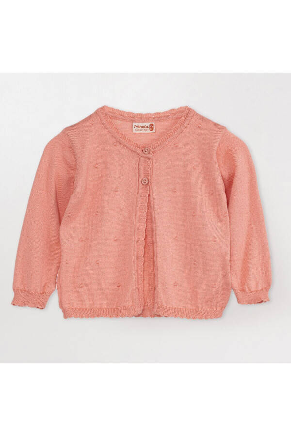 Thin Knit Baby Girl Pompom Cardigan SALMON - 2