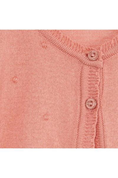 Thin Knit Baby Girl Pompom Cardigan SALMON - 3