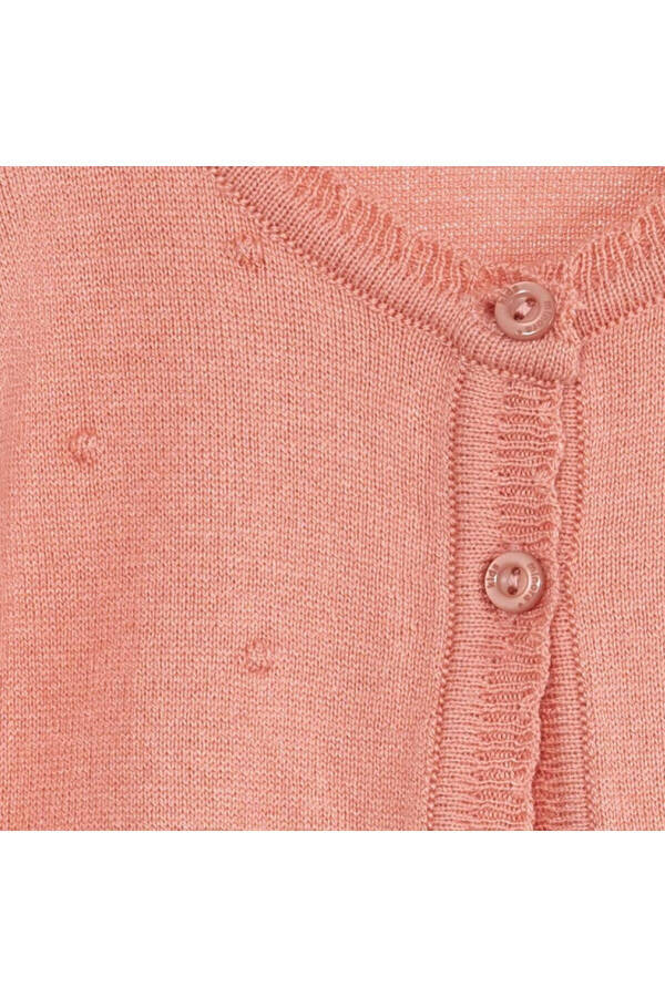 Thin Knit Baby Girl Pompom Cardigan SALMON - 3