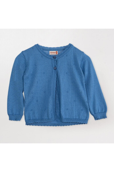 Thin Knit Baby Girl Poncho with Pompoms INDIGO - 2