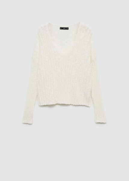 Thin knit, long sleeve, off-white sweater. - 7