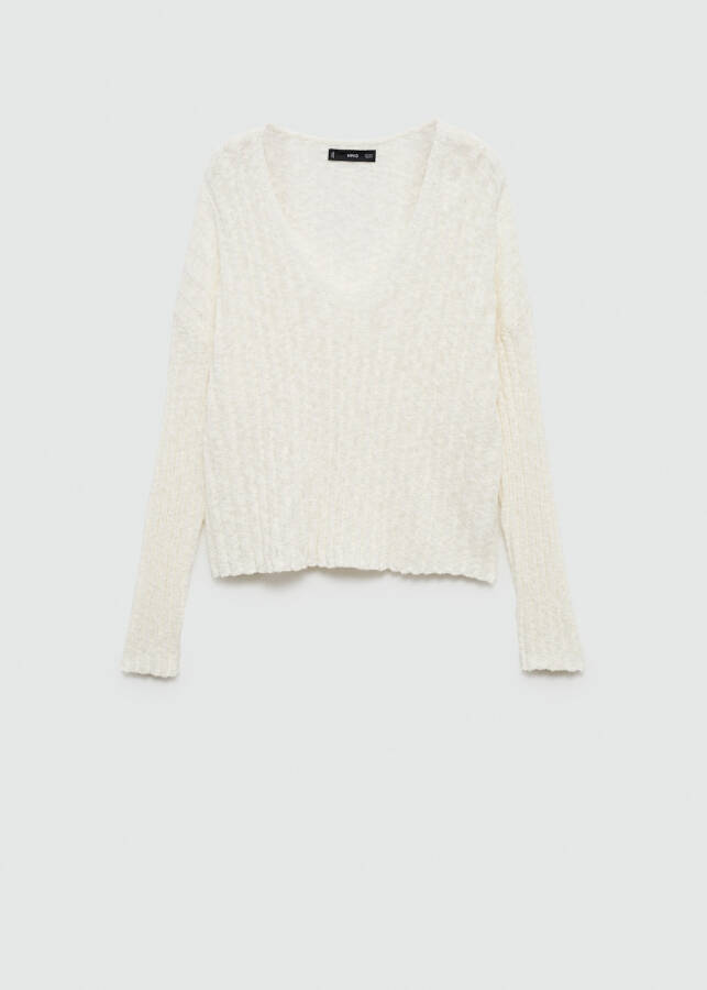 Thin knit, long sleeve, off-white sweater. - 1