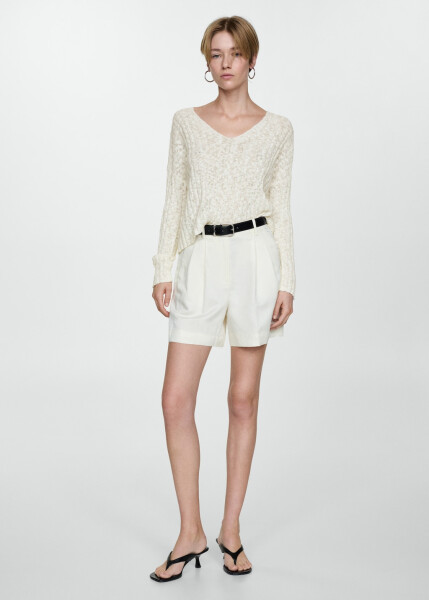 Thin knit, long sleeve, off-white sweater. - 2