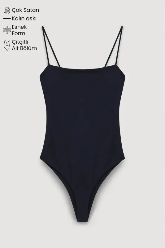 Thin Strapped Bodysuit Black - 1