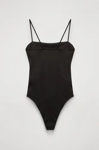 Thin Strapped Bodysuit Black - 5