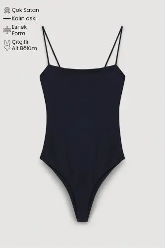 Thin Strapped Bodysuit Black 