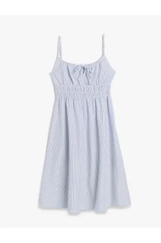 Thin Strapped Guipure A-Line Lace-Up Striped Midi Dress - 3