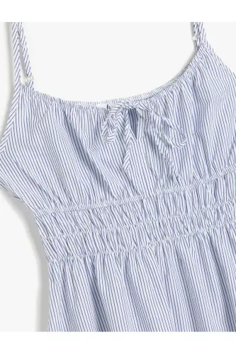 Thin Strapped Guipure A-Line Lace-Up Striped Midi Dress - 5