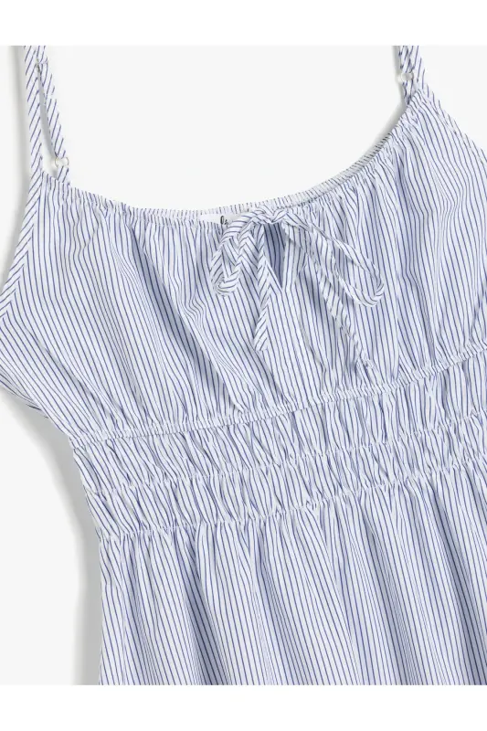 Thin Strapped Guipure A-Line Lace-Up Striped Midi Dress - 5
