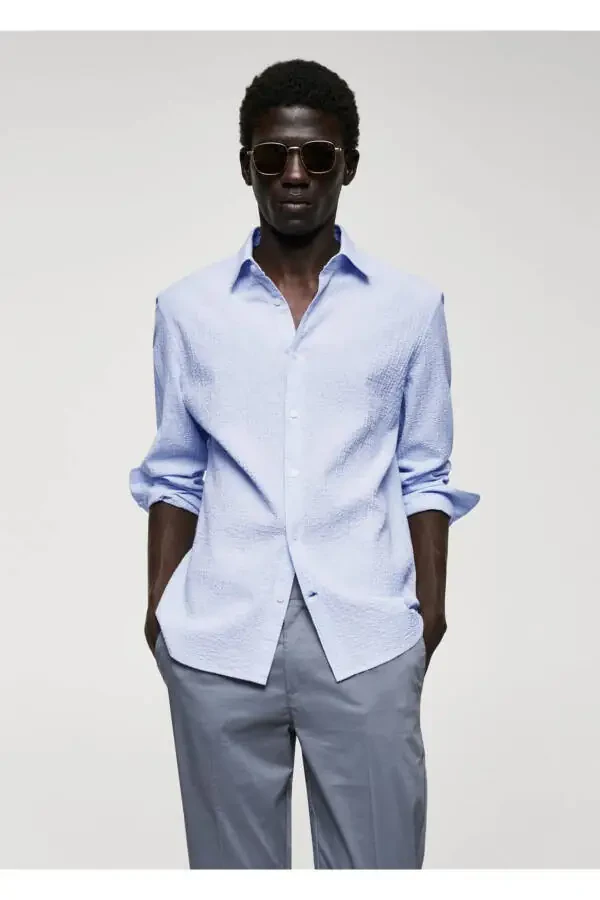 Thin Striped Gofre Cotton Shirt - 1