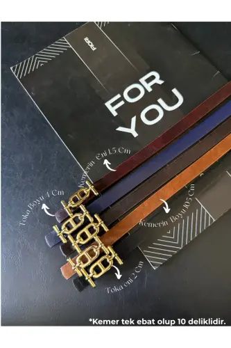 Thin Women's Belt with Gold Buckle, Pants Belt, Shirt Belt, Jacket Belt - Multi-Color-Gold 
