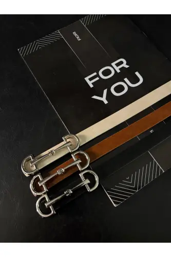 Thin Women's Belt with Long Silver Buckle, Jacket Belt, Shirt Belt, Dress Belt - Black-Tan-Beige-Silver - 3