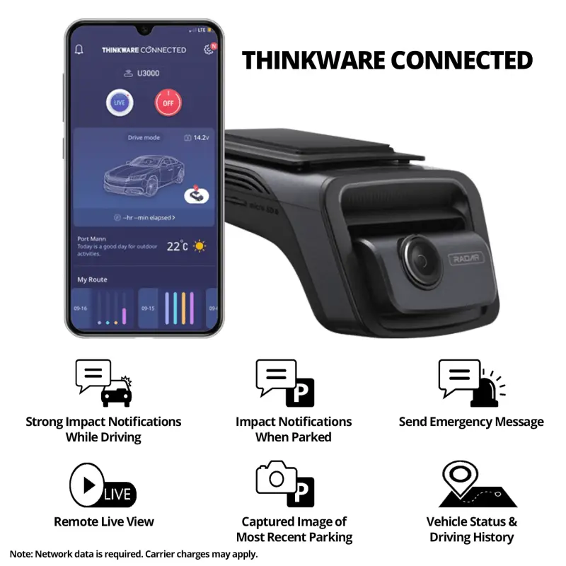 THINKWARE U3000 Ultra 4K Dash Cam Front STARVIS 2 Sensor Super Night Vision Dashcam for Car Camera 5GHZ WiFi GPS Radar Buffered Parking Mode CPL Filter Red Light Speed Camera Alerts Optional Rear Cam - 6