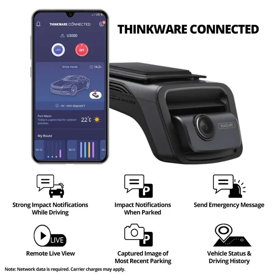 THINKWARE U3000 Ultra 4K Dash Cam Front STARVIS 2 Sensor Super Night Vision Dashcam for Car Camera 5GHZ WiFi GPS Radar Buffered Parking Mode CPL Filter Red Light Speed Camera Alerts Optional Rear Cam - 7