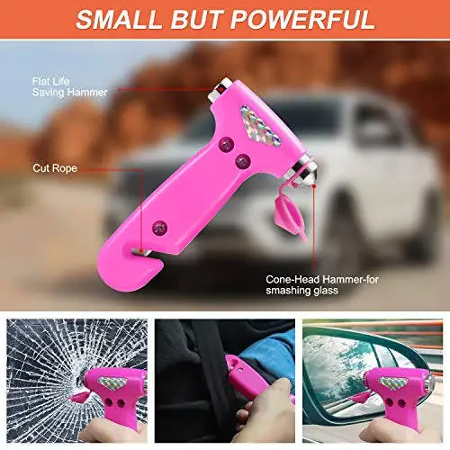 THINKWORK Car Emergency Kit for Teen Girl and Lady's Gifts, Pink Emergency Roadside Assistance kit with 10FT Jumper, First Aid Kit, Safety Hammer, Tow Rope, and More Ideal Pink Car Accessories Tool - 5