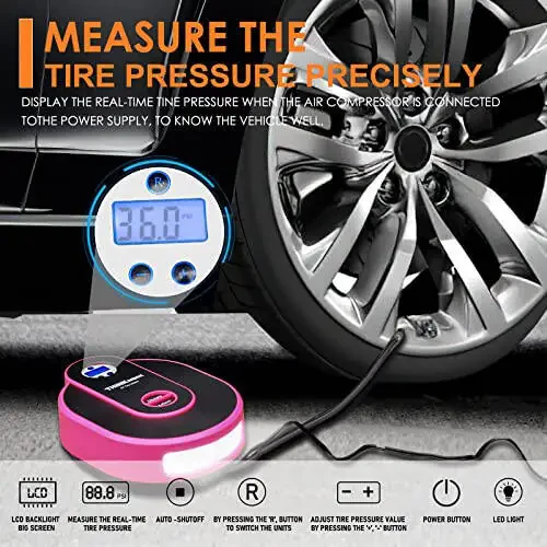 THINKWORK Car Emergency Kit for Teen Girl and Lady's Gifts, Pink Emergency Roadside Assistance kit with Digital Air Compressor, 10FT Jumper, First Aid Kit, and More Ideal Pink Car Accessories Tool -E7 - 2