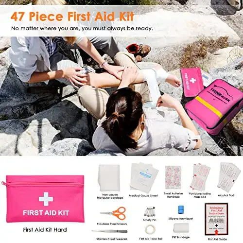 THINKWORK Car Emergency Kit for Teen Girl and Lady's Gifts, Pink Emergency Roadside Assistance kit with Digital Air Compressor, 10FT Jumper, First Aid Kit, and More Ideal Pink Car Accessories Tool -E7 - 4