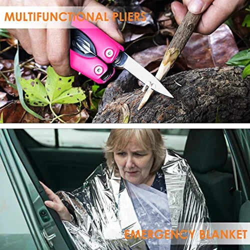 THINKWORK Car Emergency Kit for Teen Girl and Lady's Gifts, Pink Emergency Roadside Assistance kit with Digital Air Compressor, 10FT Jumper, First Aid Kit, and More Ideal Pink Car Accessories Tool -E7 - 5