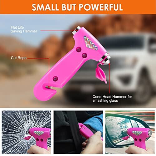 THINKWORK Car Emergency Kit for Teen Girl and Lady's Gifts, Pink Emergency Roadside Assistance kit with Pink Car Tool Set, 10FT Jumper, First Aid Kit, and More Ideal Pink Car Accessories Tool - E8 - 5