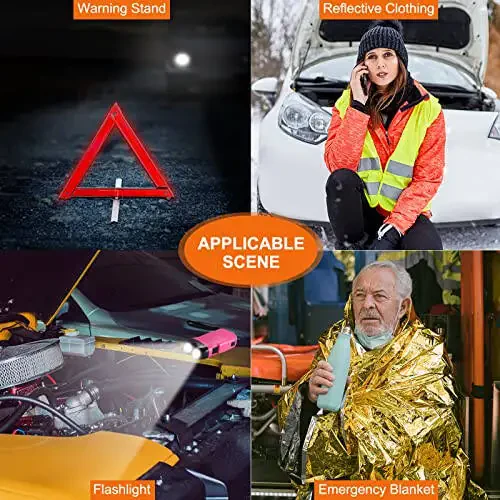 THINKWORK Car Emergency Kit for Teen Girl and Lady's Gifts, Pink Emergency Roadside Assistance kit with Pink Car Tool Set, 10FT Jumper, First Aid Kit, and More Ideal Pink Car Accessories Tool - E8 - 6