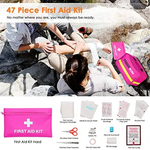 THINKWORK Car Emergency Kit for Teen Girl and Lady's Gifts, Pink Emergency Roadside Assistance kit with Pink Car Tool Set, 10FT Jumper, First Aid Kit, and More Ideal Pink Car Accessories Tool - E8 - 3
