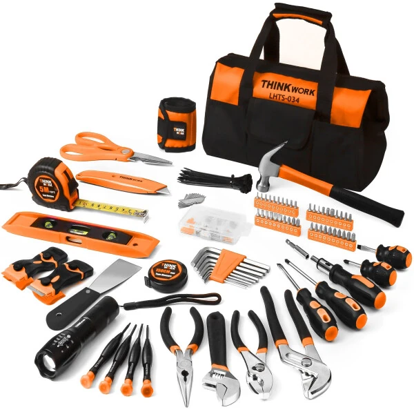 THINKWORK Orange Tool Set - 207 Piece Portable Home Repairing Tool Kit - THINKWORK
