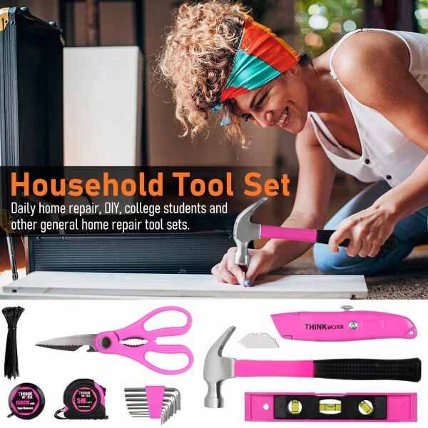 THINKWORK Pink Tool Set- 207 Piece Lady's Portable Home Repairing Tool Kit- - 5