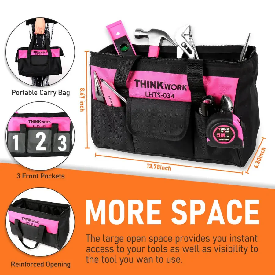 THINKWORK Pink Tool Set- 207 Piece Lady's Portable Home Repairing Tool Kit- - 6