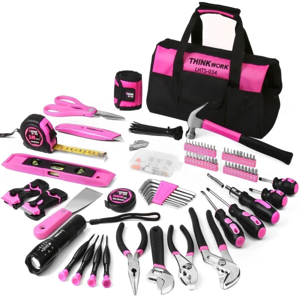 THINKWORK Pink Tool Set- 207 Piece Lady's Portable Home Repairing Tool Kit - THINKWORK