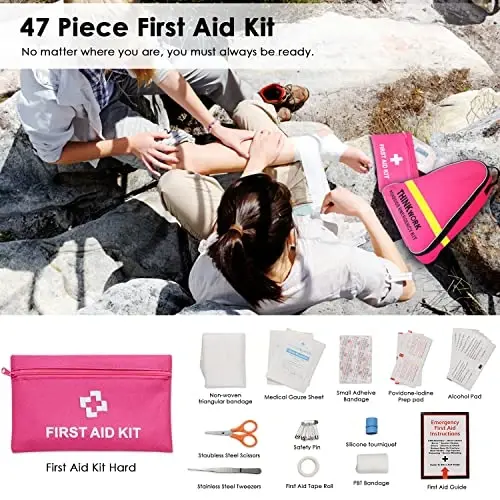 THINKWORK Teen Girls va Ayollar uchun avtomobil favqulodda to'plami, Pushti Favqulodda Yo'l bo'yicha Yordam To'plami 10FT Jumper, Birinchi Yordam To'plami, LED Chiroq, Kiyik Hushtaklari va Ideal Pushti Aksessuarlar Asbobi bilan - 3