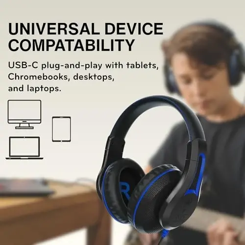 ThinkWrite Technologies TWT Audio Classroom Headphones – Duro 203 Over Ear Wired Headset for School, Students, Teachers, Durable Noise Reducing USB C for Kids, Testing & Learning - 4