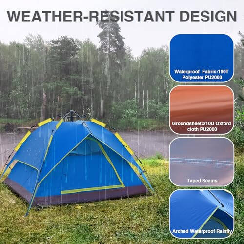 Thinlute Tents for Camping Instant Pop Up Tents, 3 Person Easy Setup Tent Automatic Tent with Removable Outer as Sun Shelter, Waterproof & Windproof Family Tents for Camping Outdoor Picnics Backyard - 7