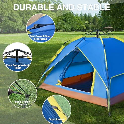 Thinlute Tents for Camping Instant Pop Up Tents, 3 Person Easy Setup Tent Automatic Tent with Removable Outer as Sun Shelter, Waterproof & Windproof Family Tents for Camping Outdoor Picnics Backyard - 8