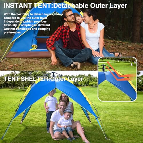 Thinlute Tents for Camping Instant Pop Up Tents, 3 Person Easy Setup Tent Automatic Tent with Removable Outer as Sun Shelter, Waterproof & Windproof Family Tents for Camping Outdoor Picnics Backyard - 2