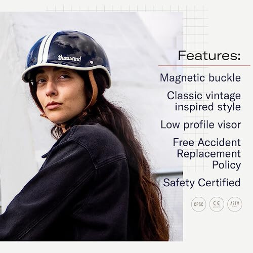 Thousand Adult Bike Helmet The Original Low Profile Retro Commuter Cycling Helmet Safety Certified for Bicycle Skateboard Road Bike Skating Roller Skates; for Men & Women; Heritage Collection (Medium) - 4