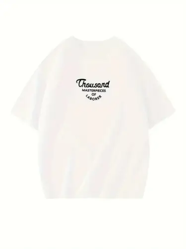 Thousand Baskılı Oversize Bisiklet Yaka T-shirt - Beyaz - BÜYÜKBEDENIZ (1)