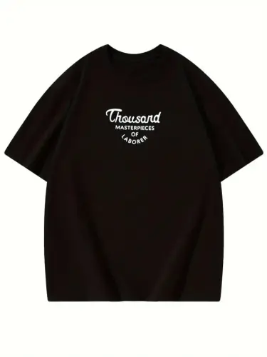 Thousand Baskılı Oversize Bisiklet Yaka T-shirt - Siyah - BÜYÜKBEDENIZ (1)
