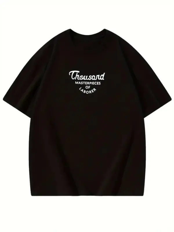 Thousand Baskılı Oversize Bisiklet Yaka T-shirt - Siyah - 2