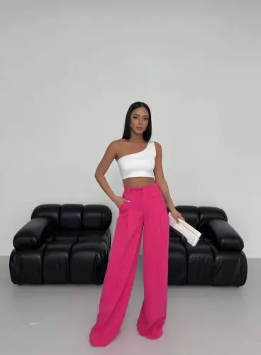 Three Button Detail Palazzo Pants - 1