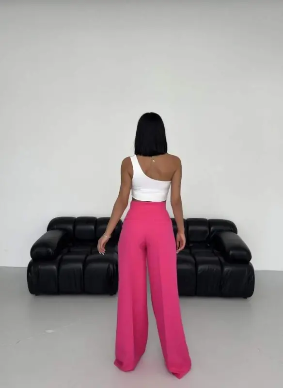 Three Button Detail Palazzo Pants - 2