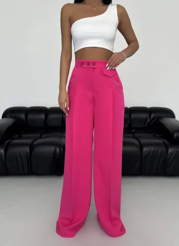 Three Button Detail Palazzo Pants - 3