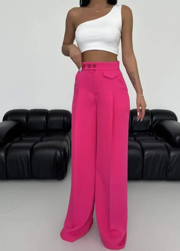 Three Button Detail Palazzo Pants - 4
