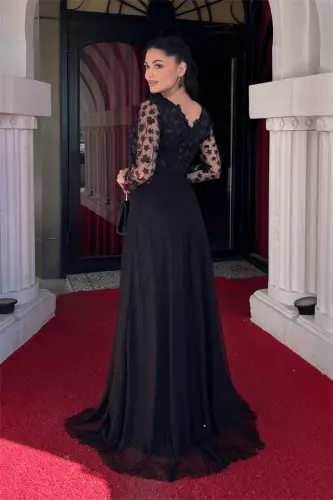 Three Dimensional Floral Dress - BLACK - 3