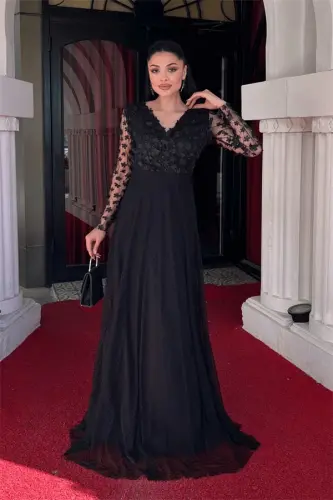 Three Dimensional Floral Dress - BLACK - 5