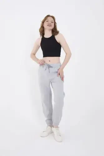 Three Thread Basic Elastic Waistband Sweatpants - Gray - BÜYÜKBEDENIZ (1)