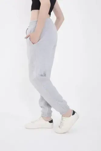 Three Thread Basic Elastic Waistband Sweatpants - Gray - 3
