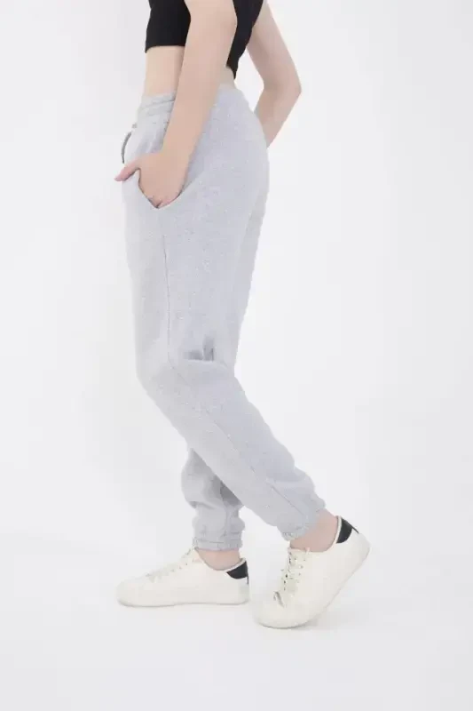 Three Thread Basic Elastic Waistband Sweatpants - Gray - 3