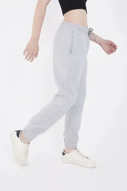 Three Thread Basic Elastic Waistband Sweatpants - Gray - 4
