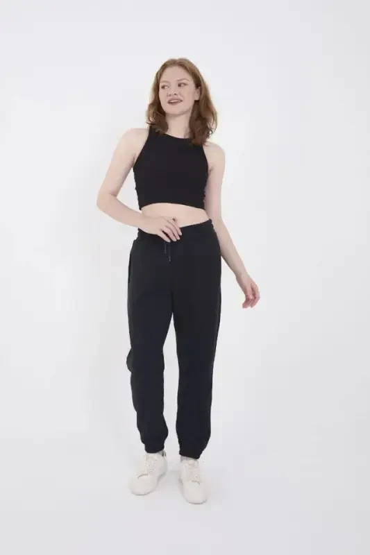 Three Thread Basic Elastic Waistband Sweatpants - Navy Blue - 2